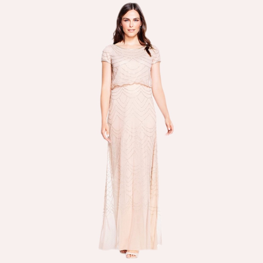 NWT Adrianna Papell Blush Short Sleeve‎ Blouson Beaded Gown - 10